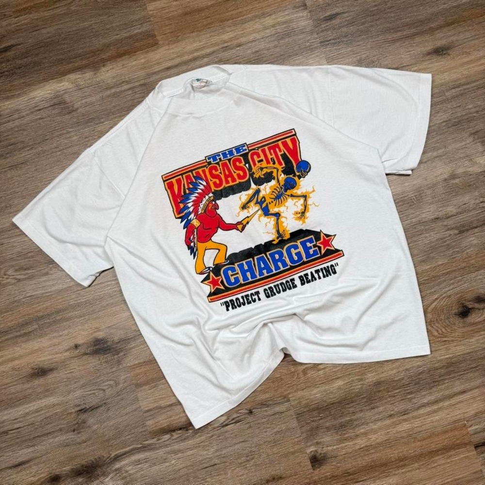 Vintage 90s kansas city chiefs project grudge beating single stitch graphic tee